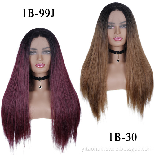 Black roots Brown T#4/30 Lace Front Wig Heat Resist Fiber Silk Straight Hair Wig synthetic  lace front wigs with baby hair